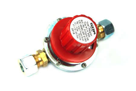 GOK Gasdruckregler 2kg/h 70-200mbar - bds. RVS 8 mm  11-Stuf.-Verst.