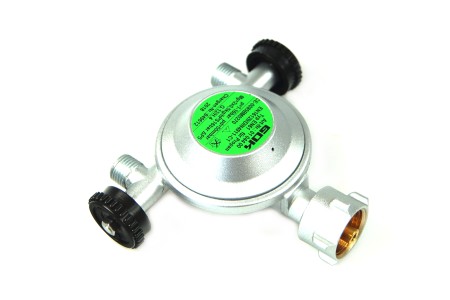GOK Gasdruckregler EN61 - 1kg/h 50mbar mit 2 Abgängen G.12 -> G 1/4‘‘ LH
